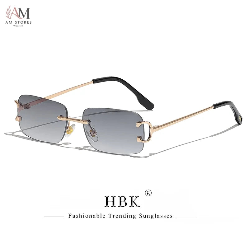 HBK Unisex Vintage Rimless Rectangle Sunglasses UV400 - view 13