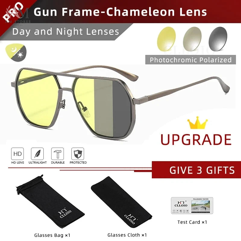 CLLOIO Unisex Square Polarized Photochromic Aluminum Sunglasses UV400 - view 12