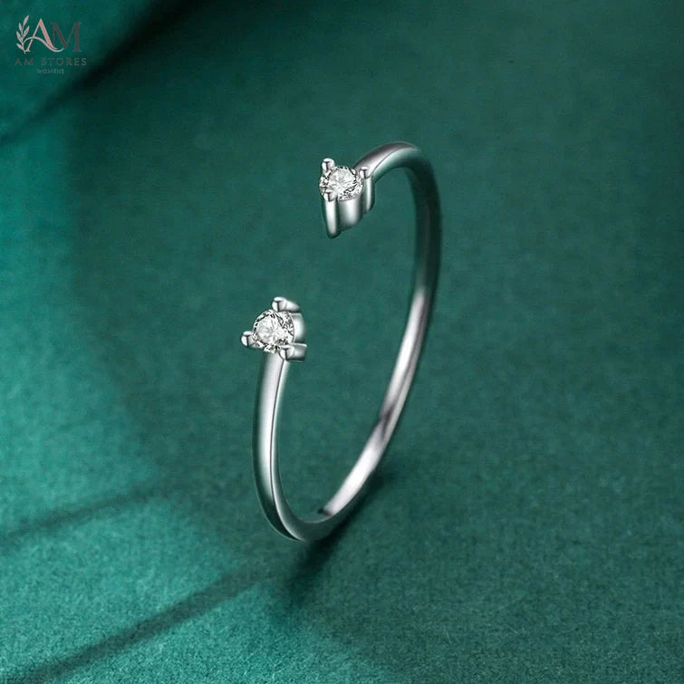 Real 925 Sterling Silver Cubic Zirconia Adjustable Geometric Women's Ring - view 3