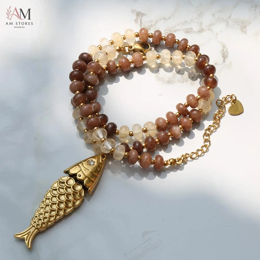 Bohemian Natural Stone Fish Pendant Necklace - view 8
