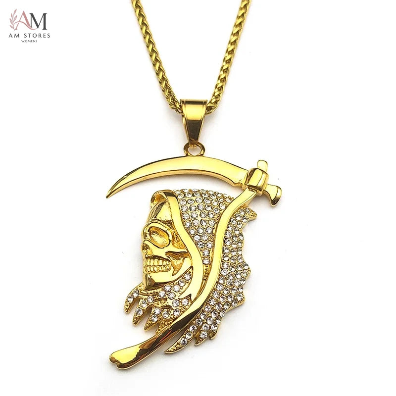 Stainless Steel Santa Muerte Grim Reaper Pendant Necklace - view 4