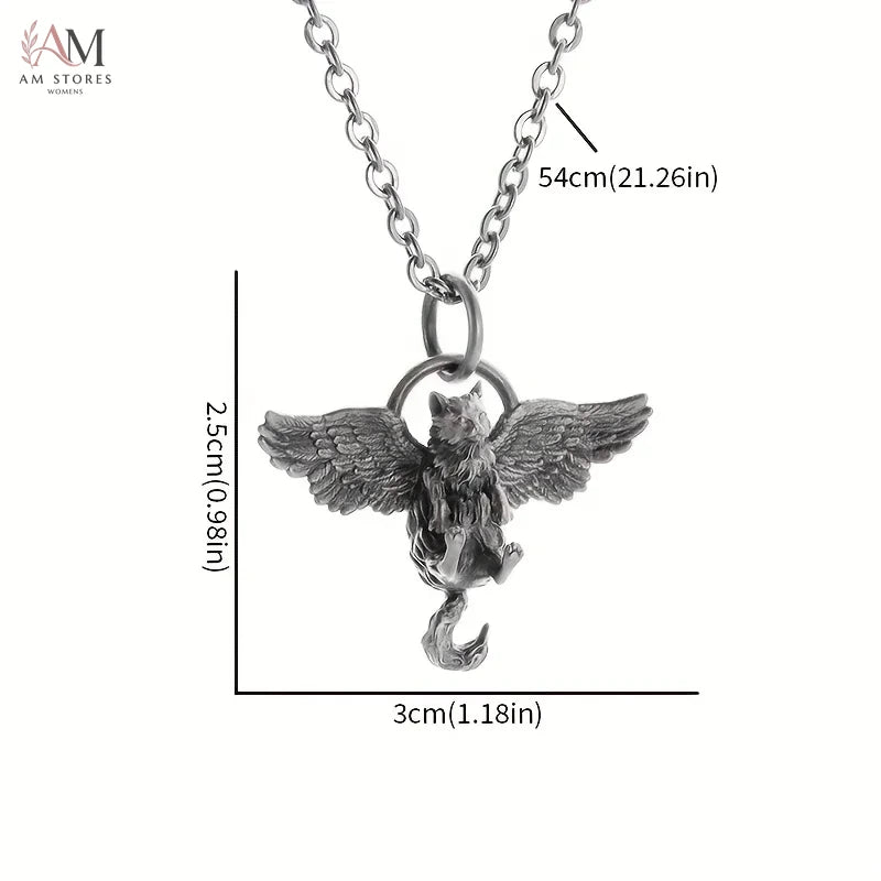Cat & Wing Pendant Necklace - view 3