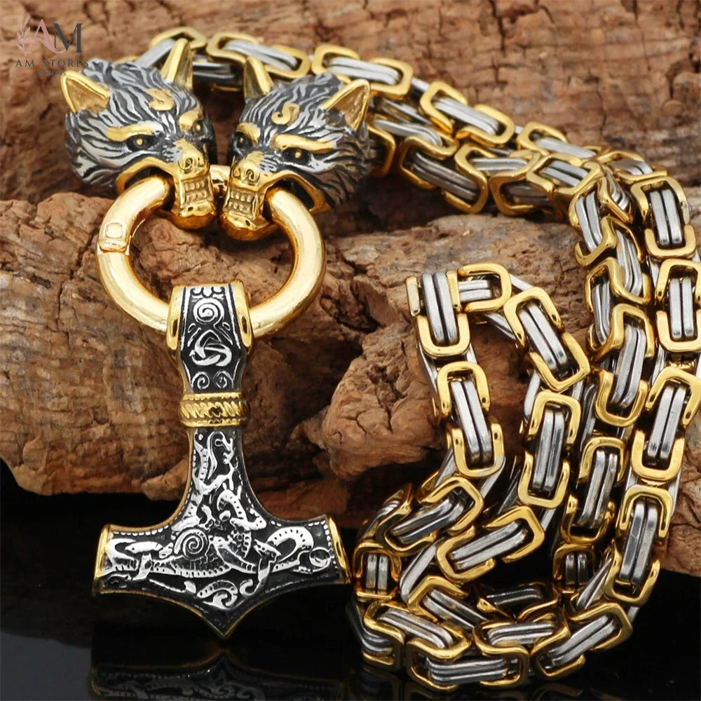 Stainless Steel Wolf Celtic Men's Pendant Necklace - view 1