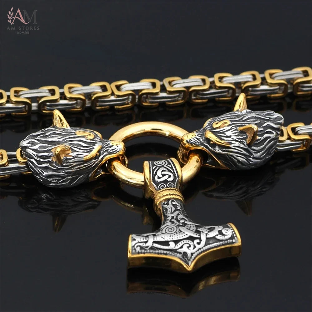 Stainless Steel Wolf Celtic Men's Pendant Necklace - view 3