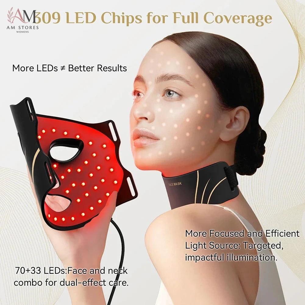7 Colors LED Face Neck Set Mask Red Light Skin Rejuvenation Brighten Soft Silicone Facial Photon Therapy Flexible Skin Repair