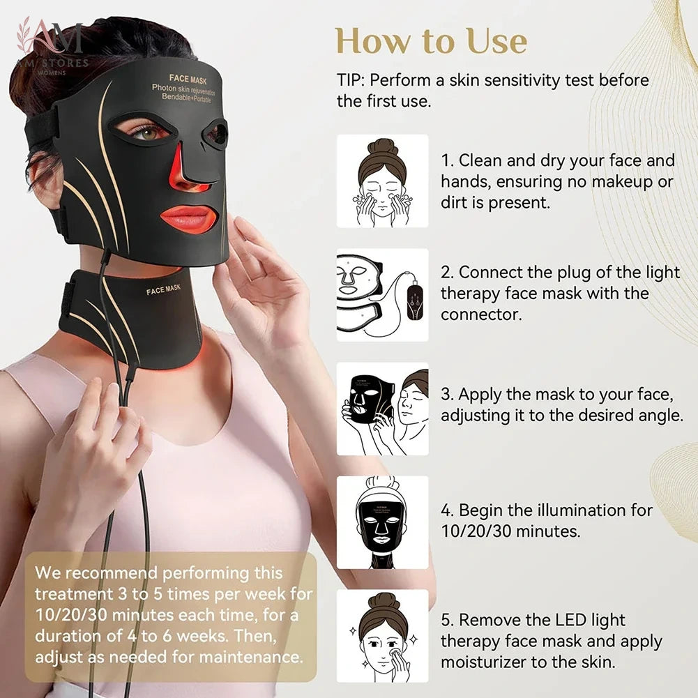 7 Colors LED Face Neck Set Mask Red Light Skin Rejuvenation Brighten Soft Silicone Facial Photon Therapy Flexible Skin Repair