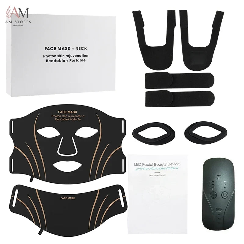 7 Colors LED Face Neck Set Mask Red Light Skin Rejuvenation Brighten Soft Silicone Facial Photon Therapy Flexible Skin Repair