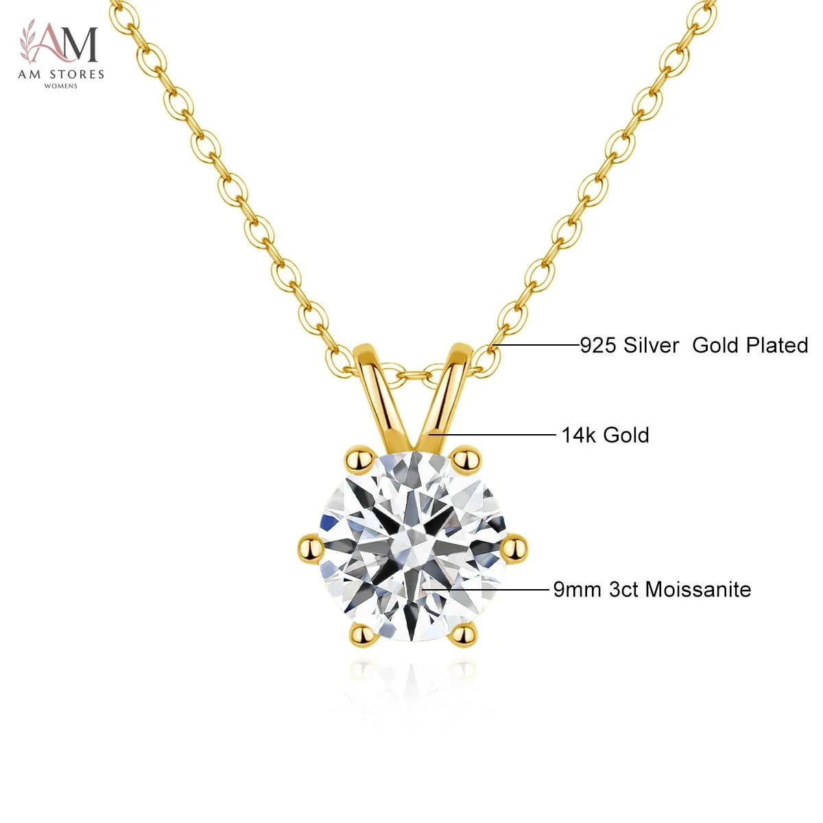14K Gold Moissanite Pendant Necklace - view 10