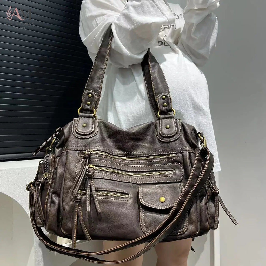 Y2K Girls' Leather Large-Capacity Vintage Crossbody Bag - view 1