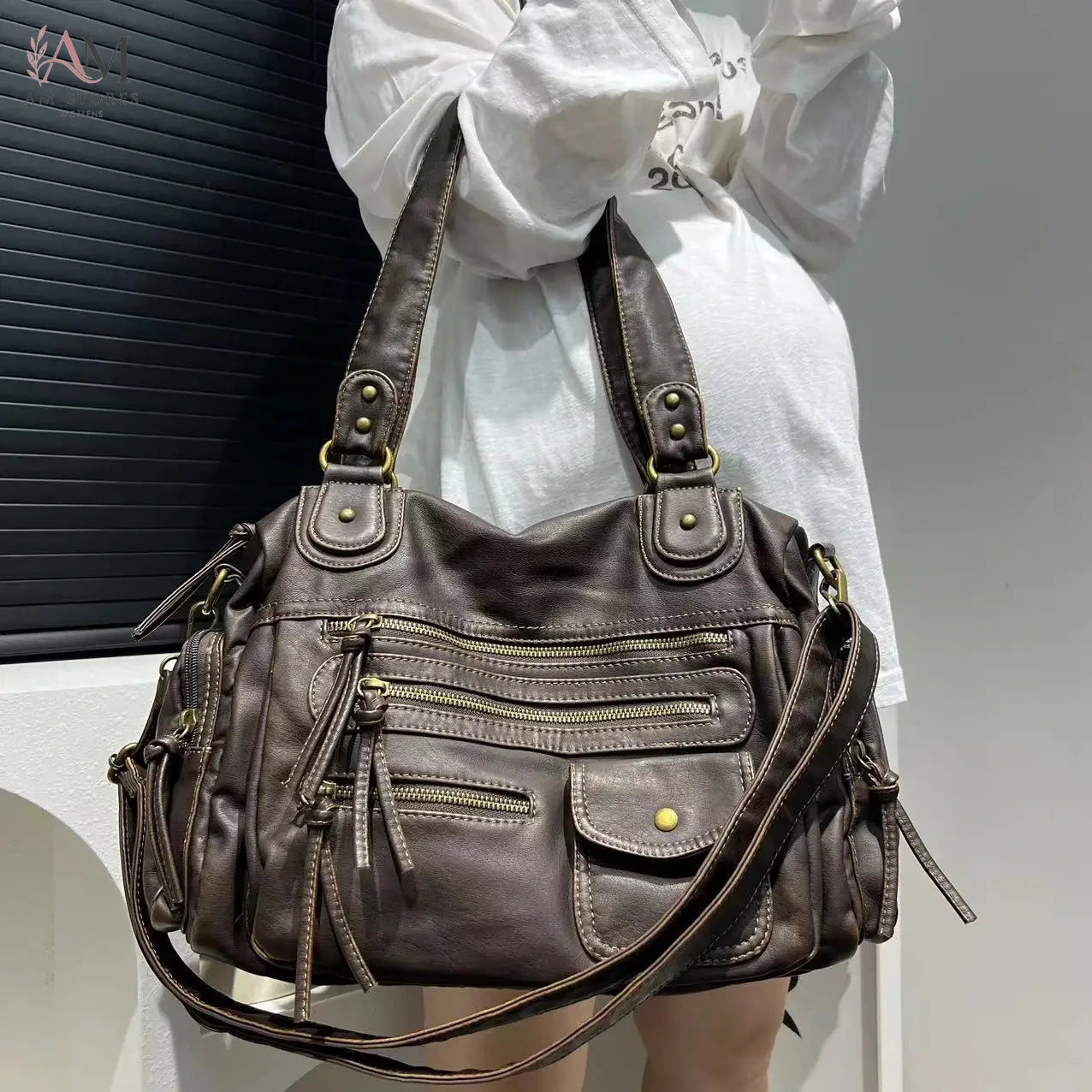 Y2K Girls' Leather Large-Capacity Vintage Crossbody Bag - view 1