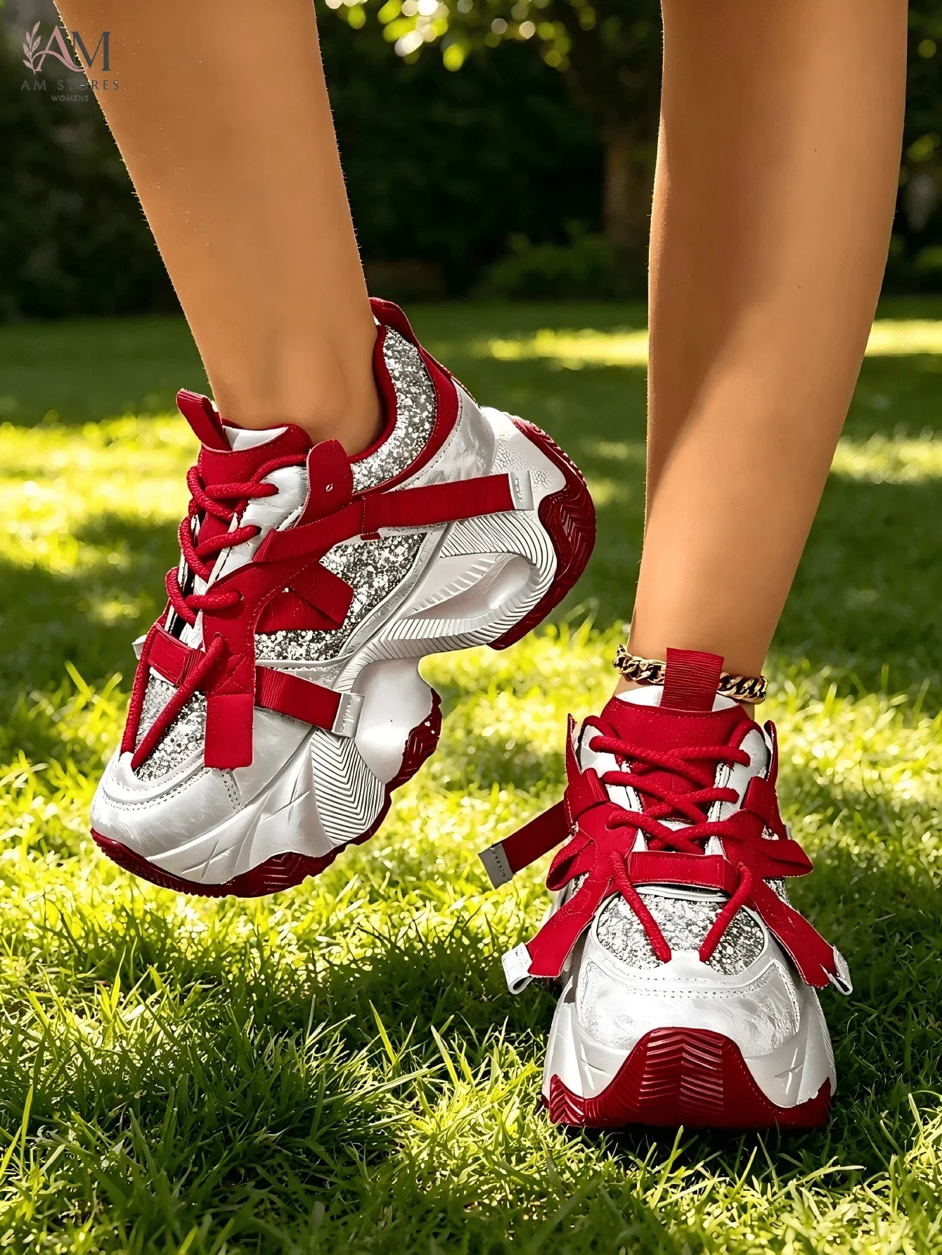 Women's Platform Glitter Breathable Casual Sneakers - view 10