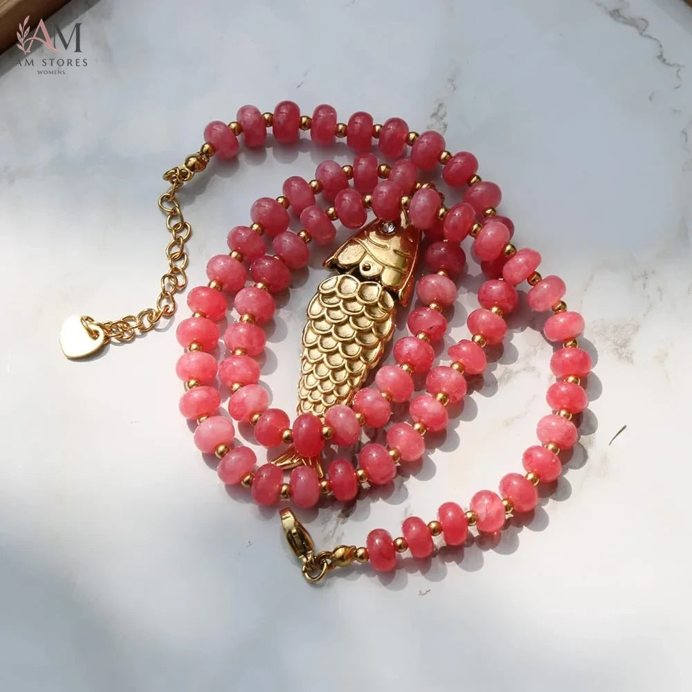 Bohemian Natural Stone Fish Pendant Necklace - view 9