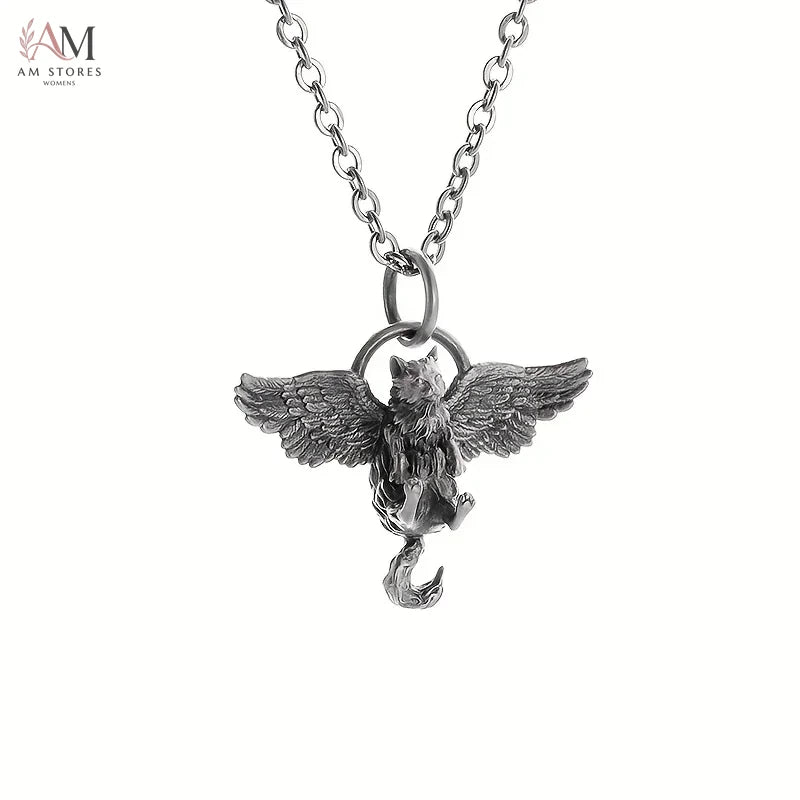 Cat & Wing Pendant Necklace - view 2