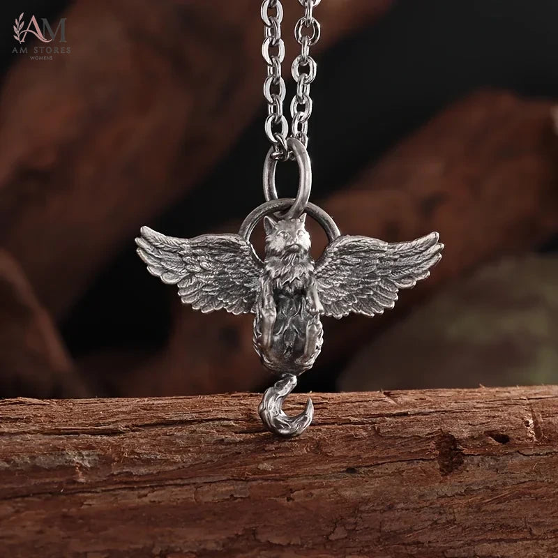 Cat & Wing Pendant Necklace - view 5