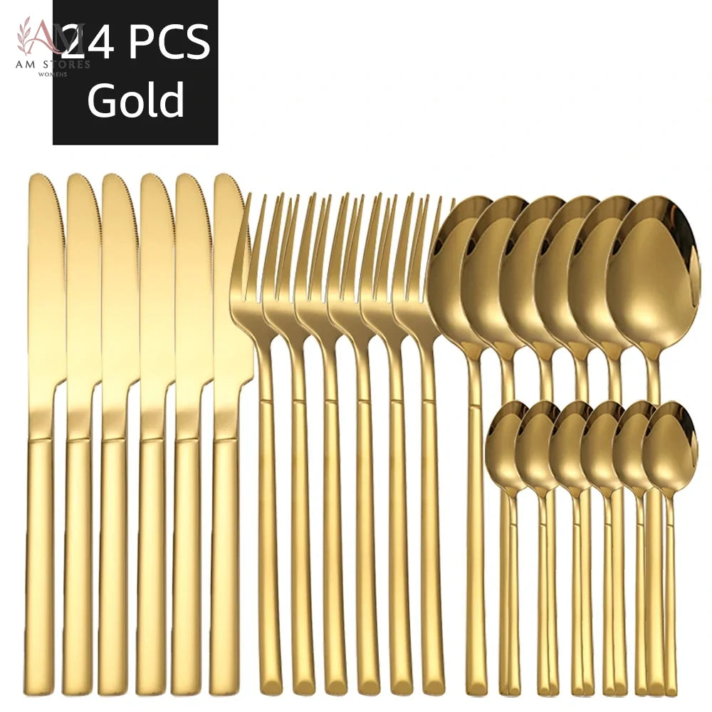 30-Piece Stainless Steel Gold Flatware Set - view 14