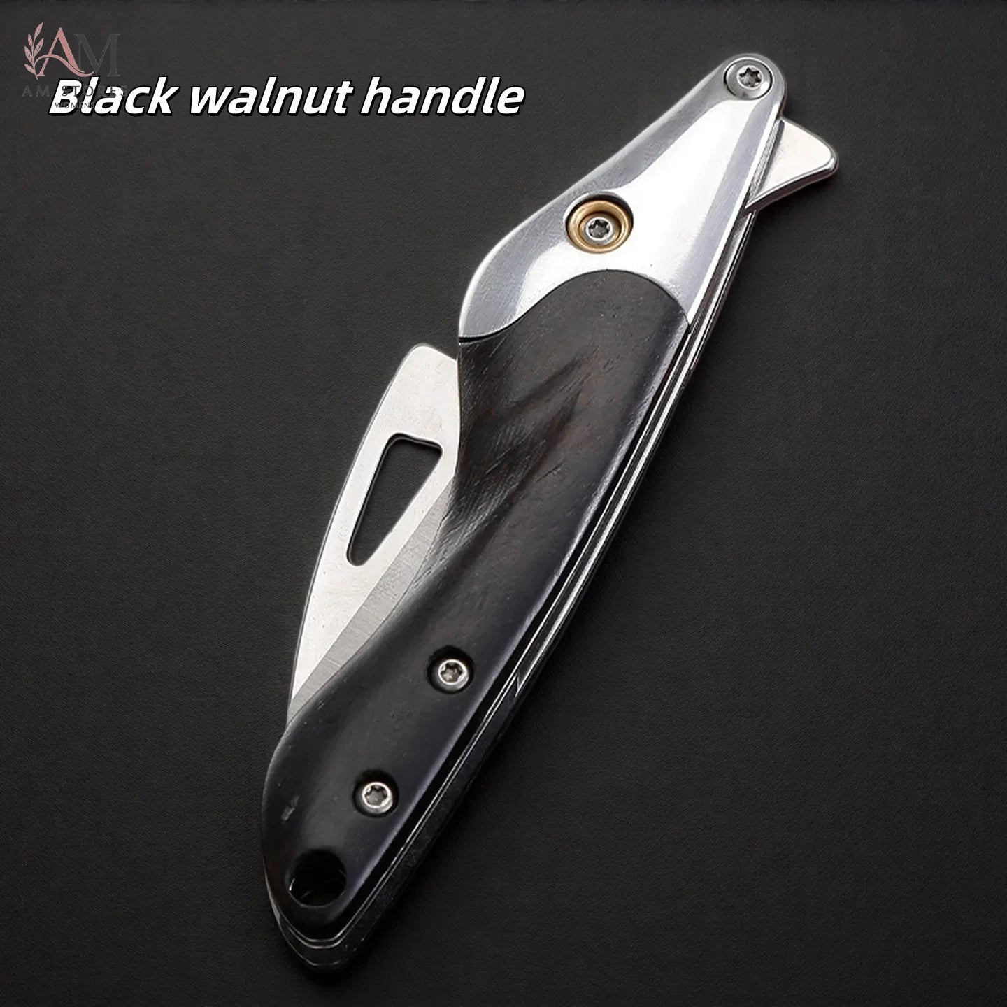 Black Walnut Handle Folding Fruit Knife - view 4