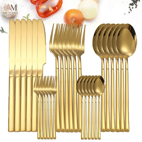 30-Piece Stainless Steel Gold Flatware Set - view 1