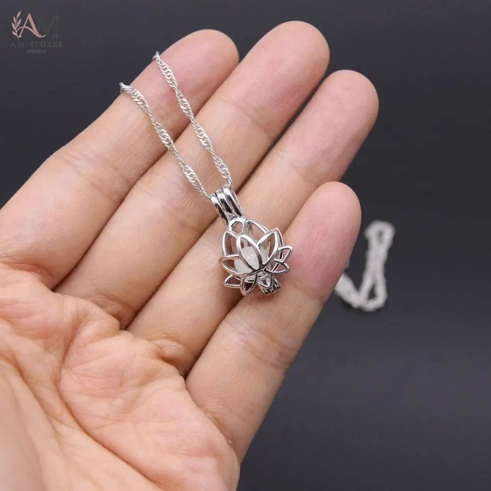 Luminous Moon Lotus Pendant Necklace - view 6