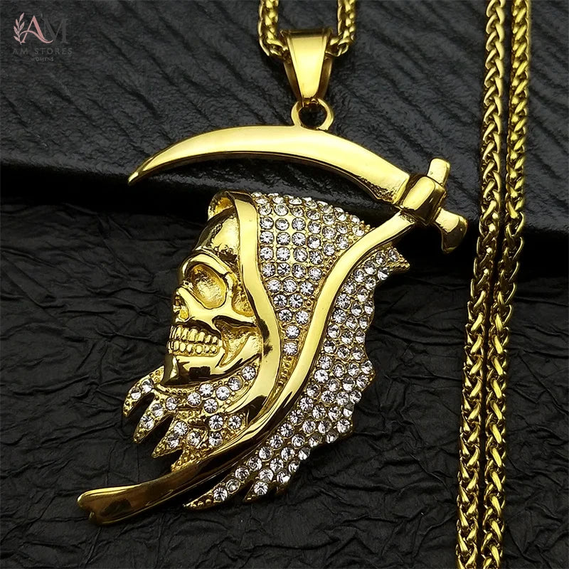 Stainless Steel Santa Muerte Grim Reaper Pendant Necklace - view 6