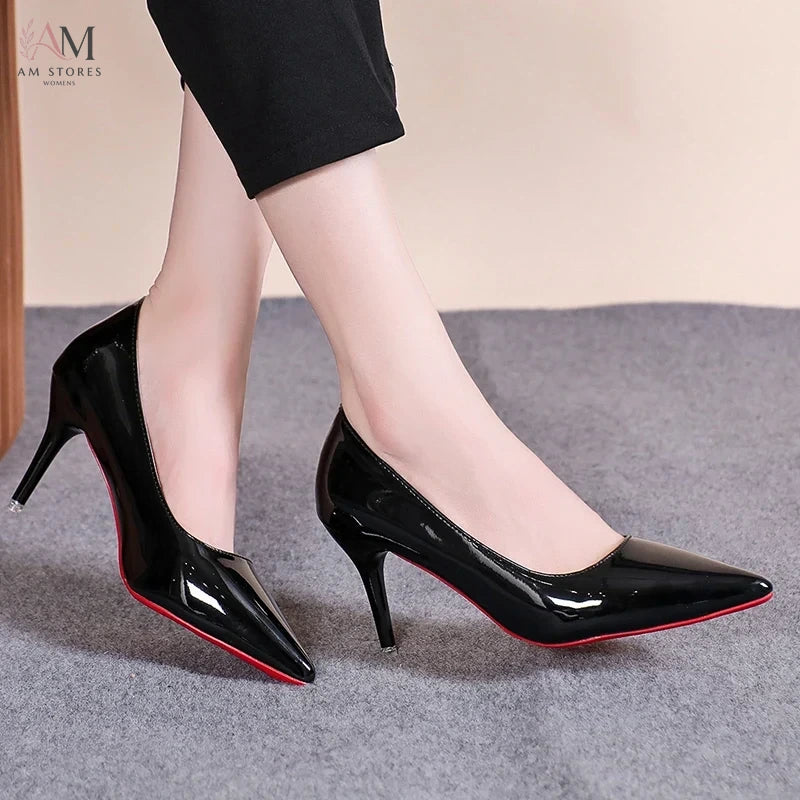 Women's Patent Leather Pointed-Toe Red-Sole Stiletto Pumps - view 7