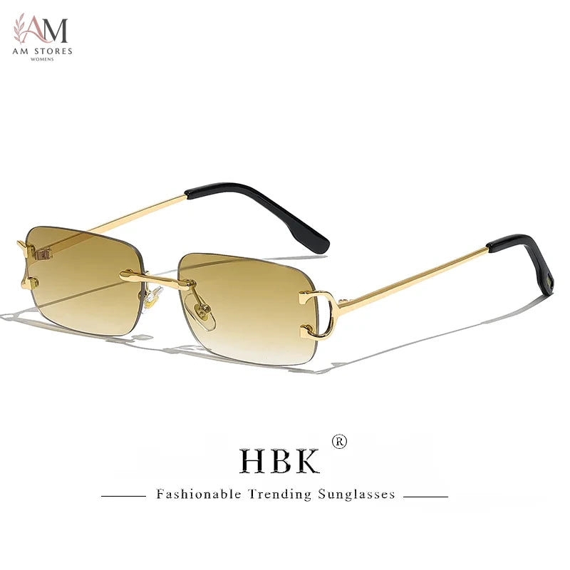 HBK Unisex Vintage Rimless Rectangle Sunglasses UV400 - view 14