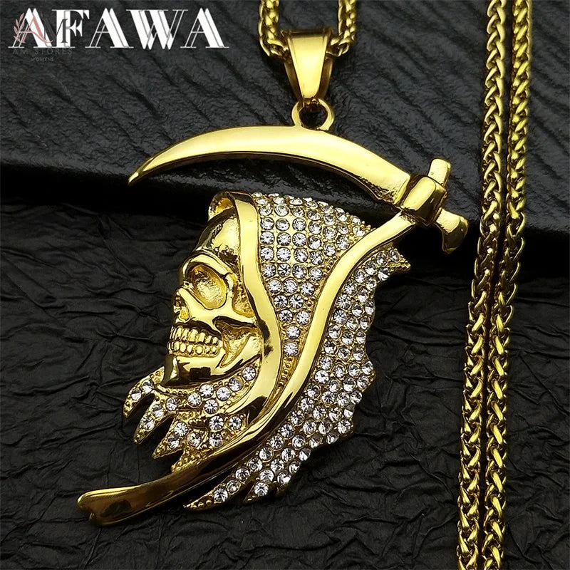 Stainless Steel Santa Muerte Grim Reaper Pendant Necklace - view 1