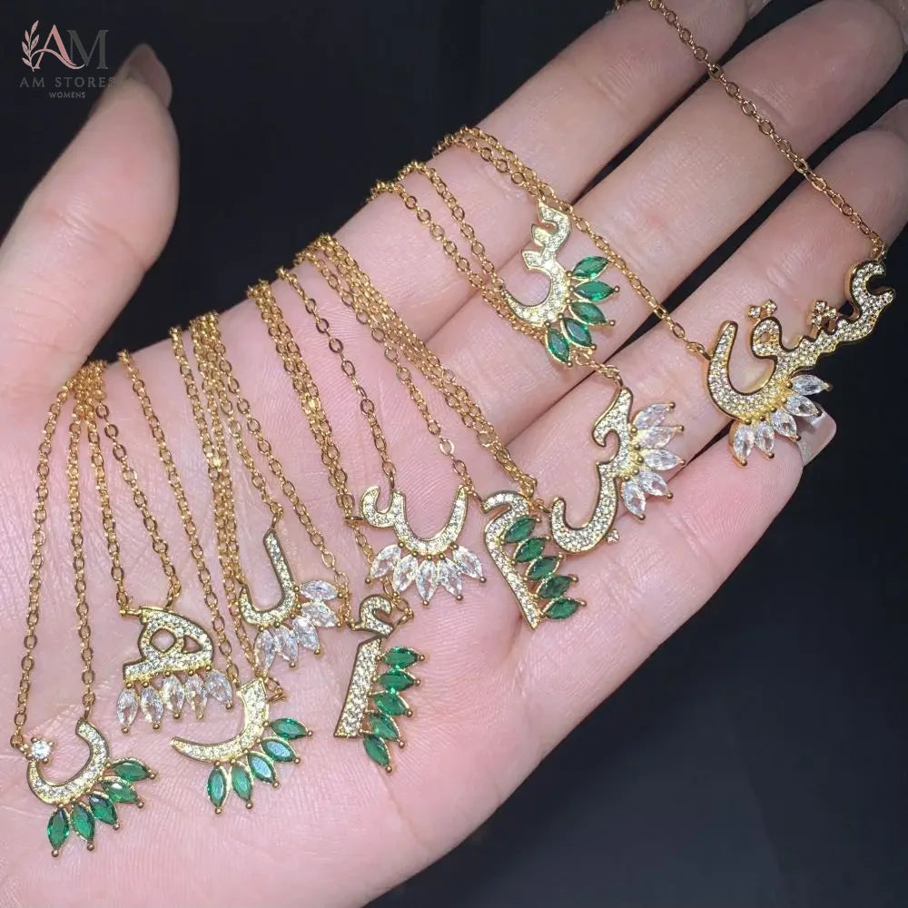 Gold-Plated Colorful Arabic Letter Pendant Necklace - view 3