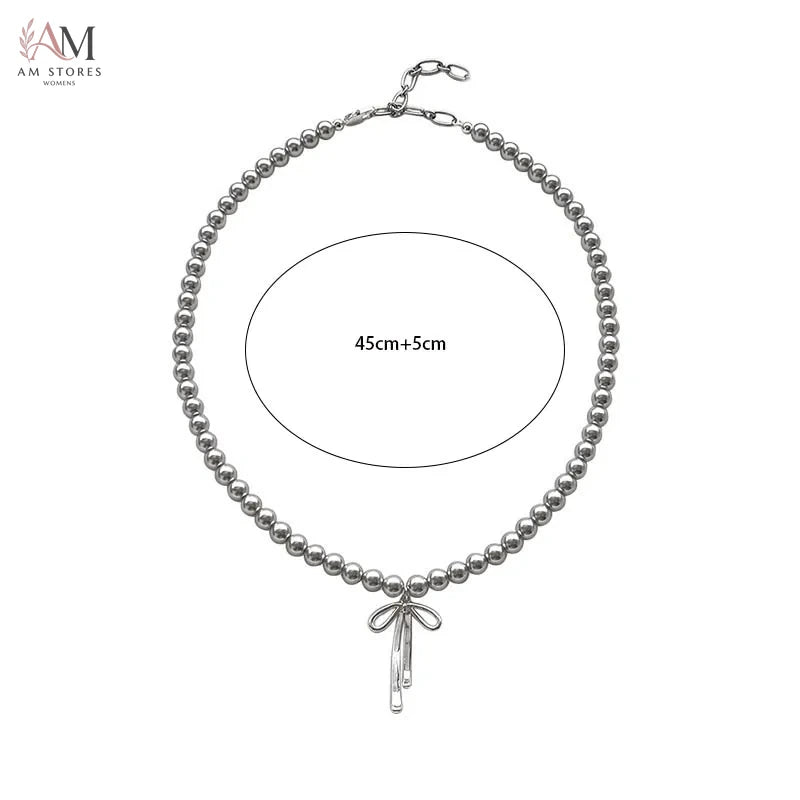 Bowknot Choker Necklace with Gray Pearls - view 6