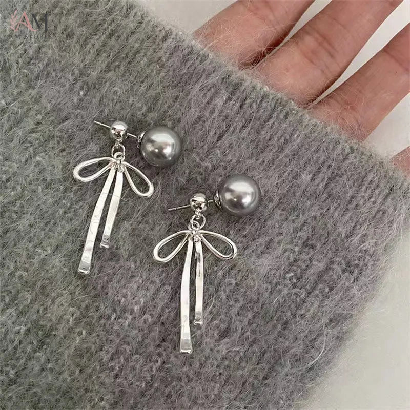 Bowknot Choker Necklace with Gray Pearls - view 7