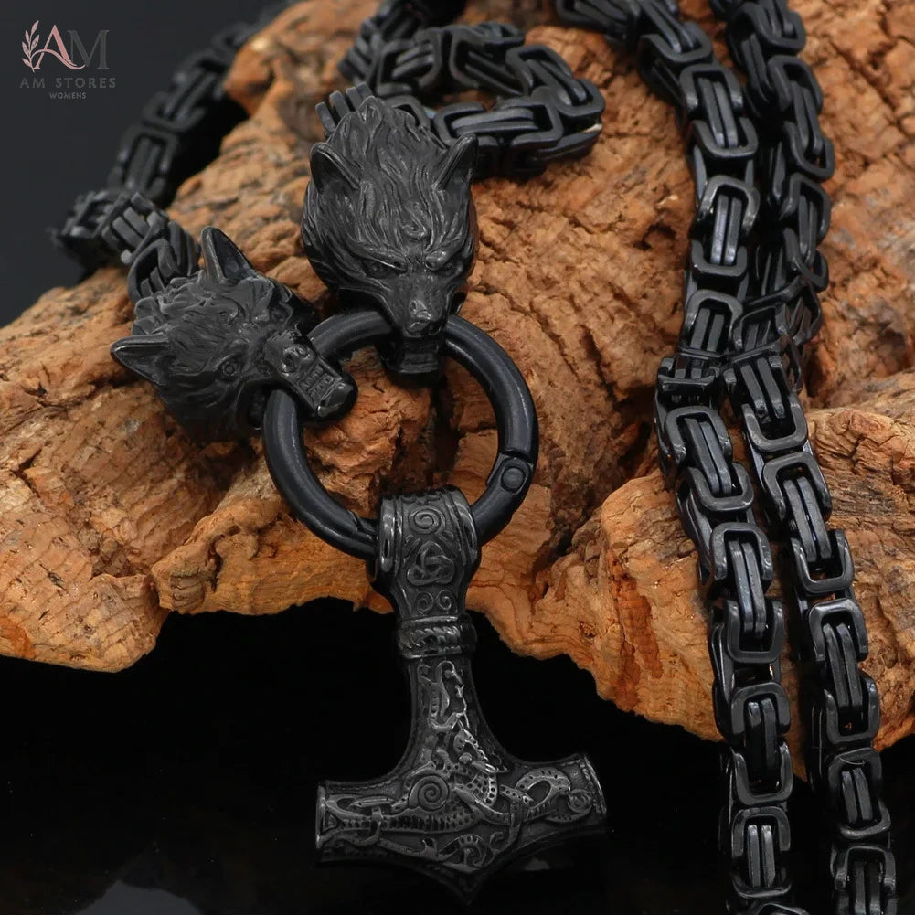 Stainless Steel Wolf Celtic Men's Pendant Necklace - view 11