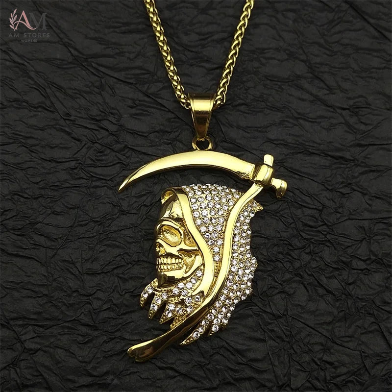 Stainless Steel Santa Muerte Grim Reaper Pendant Necklace - view 2