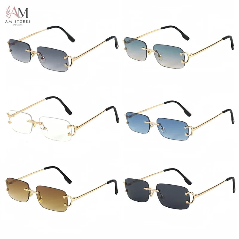 HBK Unisex Vintage Rimless Rectangle Sunglasses UV400 - view 4
