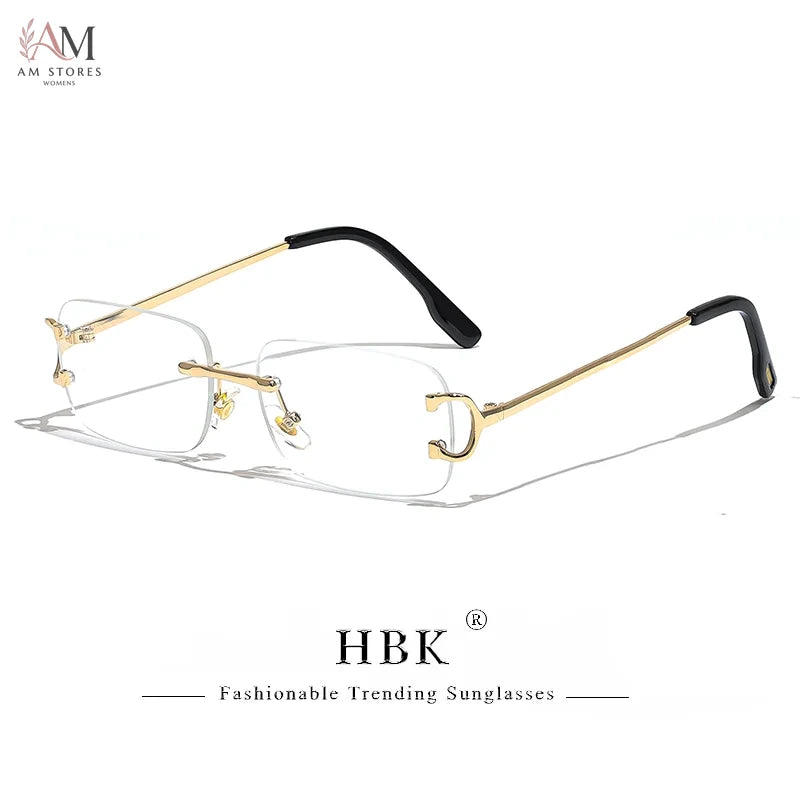 HBK Unisex Vintage Rimless Rectangle Sunglasses UV400 - view 12