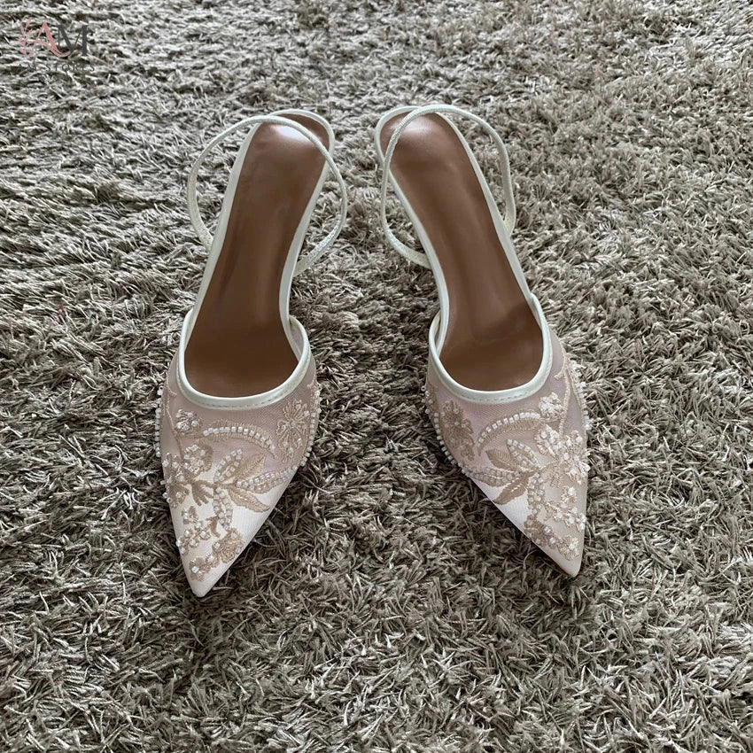Women's Embroidered Mesh Pointed-Toe Slingback Heels - view 2