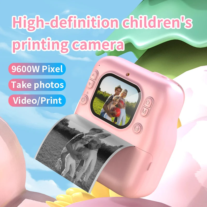 Children's Instant Print Camera, 2.4-inch HD Screen, Dual Cameras, 1080P Video Recording, Built-in Music & Games, Fun Photo Prin