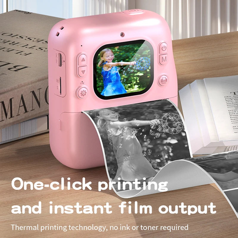Children's Instant Print Camera, 2.4-inch HD Screen, Dual Cameras, 1080P Video Recording, Built-in Music & Games, Fun Photo Prin