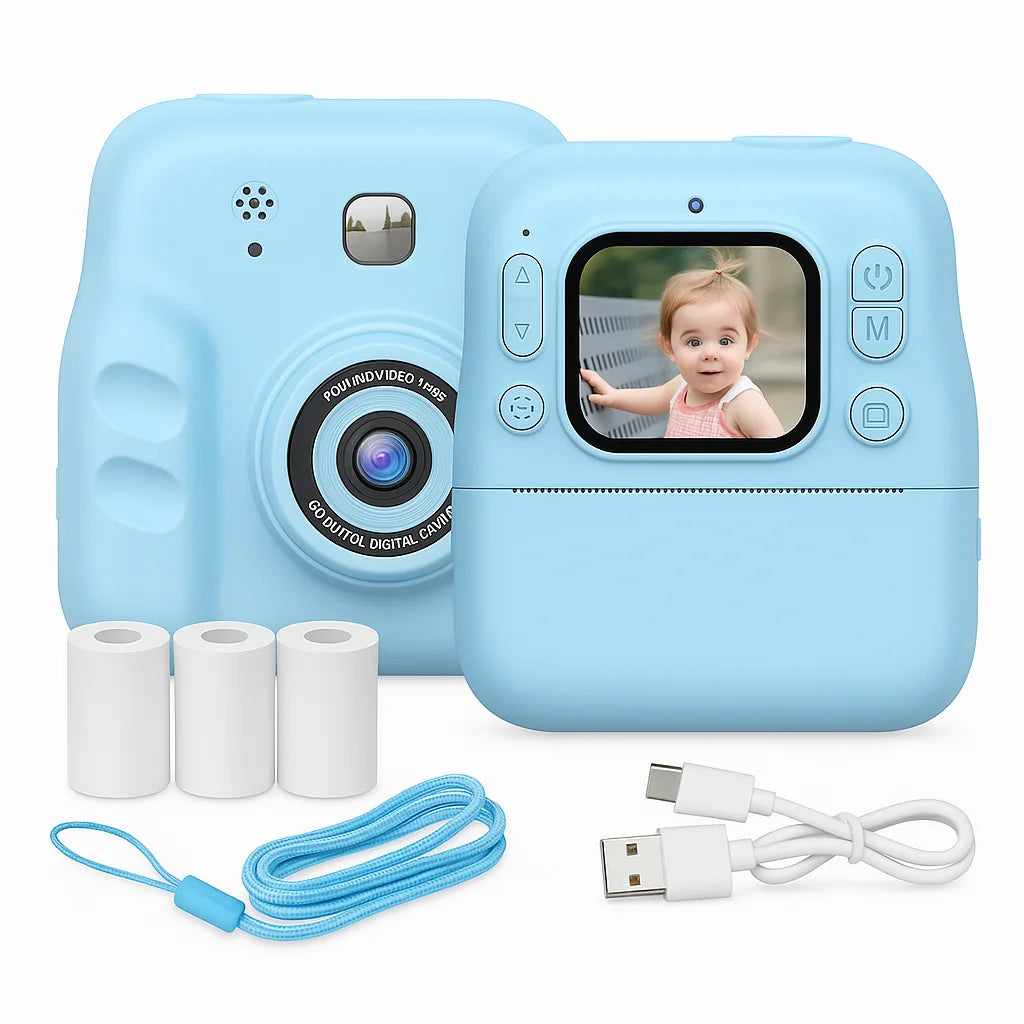Children's Instant Print Camera, 2.4-inch HD Screen, Dual Cameras, 1080P Video Recording, Built-in Music & Games, Fun Photo Prin