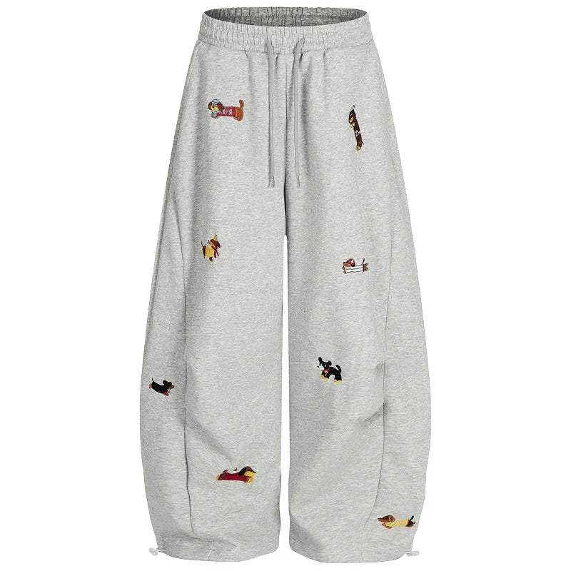 Women's Sausage Dog Embroidered Fashion Loose Trousers 2026 Summer New High Street Casual Pants Comfortable Straight Sweatpants