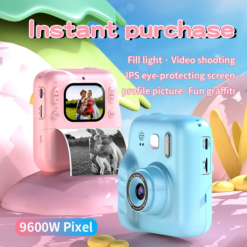 Children's Instant Print Camera, 2.4-inch HD Screen, Dual Cameras, 1080P Video Recording, Built-in Music & Games, Fun Photo Prin