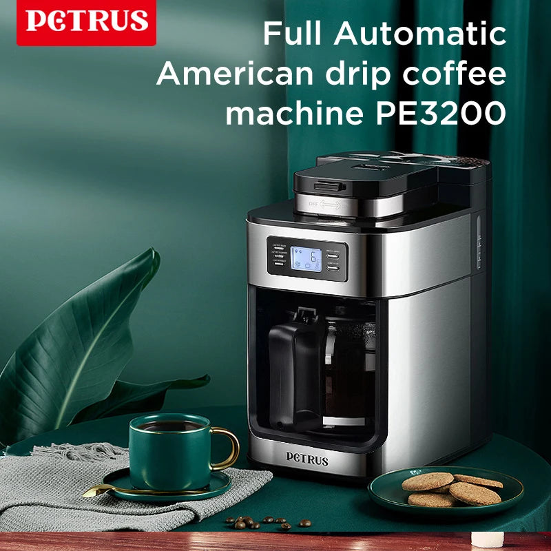 Petrus Automactic Coffee Machine Drip Coffee Maker Stainless Steel 10-cup With Built-In Grinder and Brew Strength Control 66