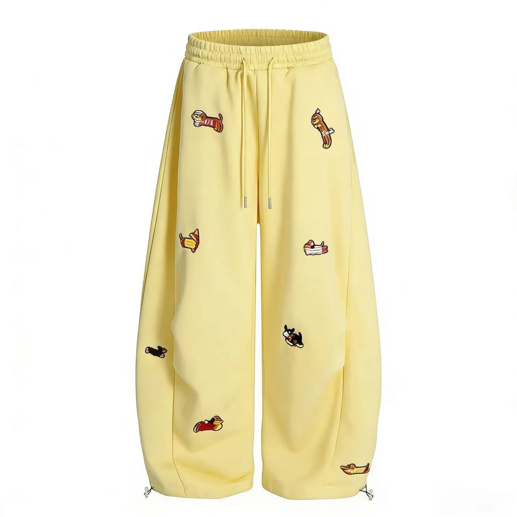 Women's Sausage Dog Embroidered Fashion Loose Trousers 2026 Summer New High Street Casual Pants Comfortable Straight Sweatpants