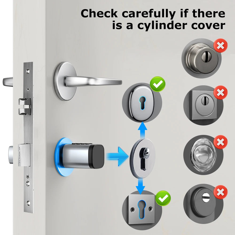 RAYKUBE V1 Adjustable TT Lock/ Tuya Bluetooth Smart Fingerprint Digital Cylinder Lock with APP/Password/RFID Card/Key  unlock