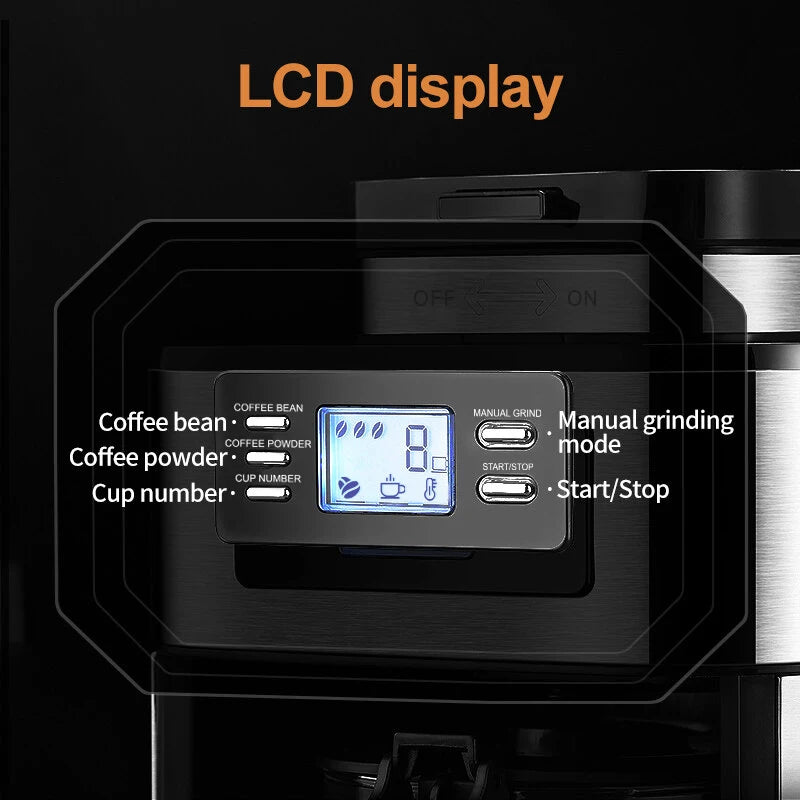 Petrus Automactic Coffee Machine Drip Coffee Maker Stainless Steel 10-cup With Built-In Grinder and Brew Strength Control 66