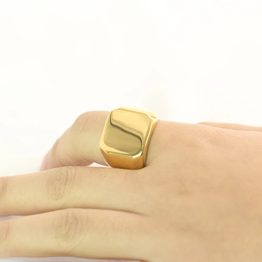 Free Engrave New Silver/Gold/Black/Blue Square Big Width Signet Rings For Men Ring Titanium Steel Jewelry