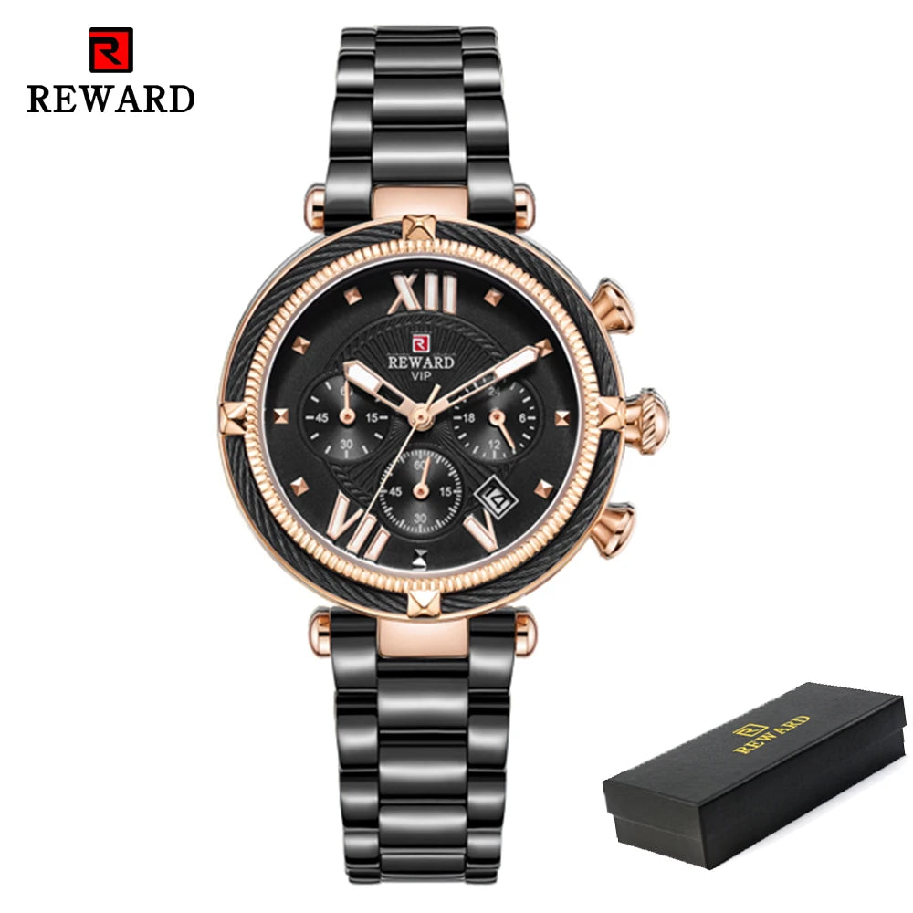 REWARD Chronograph Women Watch Top Brand Luxury Laides Dress Business Casual Waterproof Watches Quartz Calendar Wristwatch