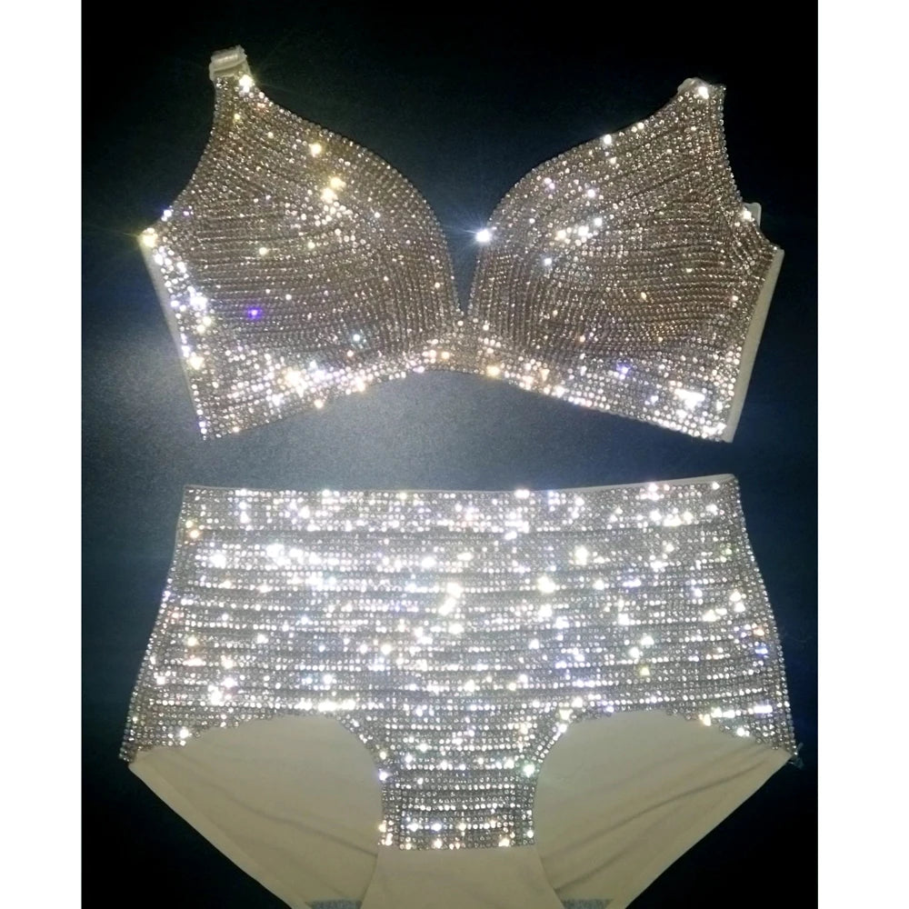NEW Bikini Set Women Bling Diamante Carnival Bra Crop Top Crystal Panties Rave Festival Bikini Set Burning Man Outfit Club Wear