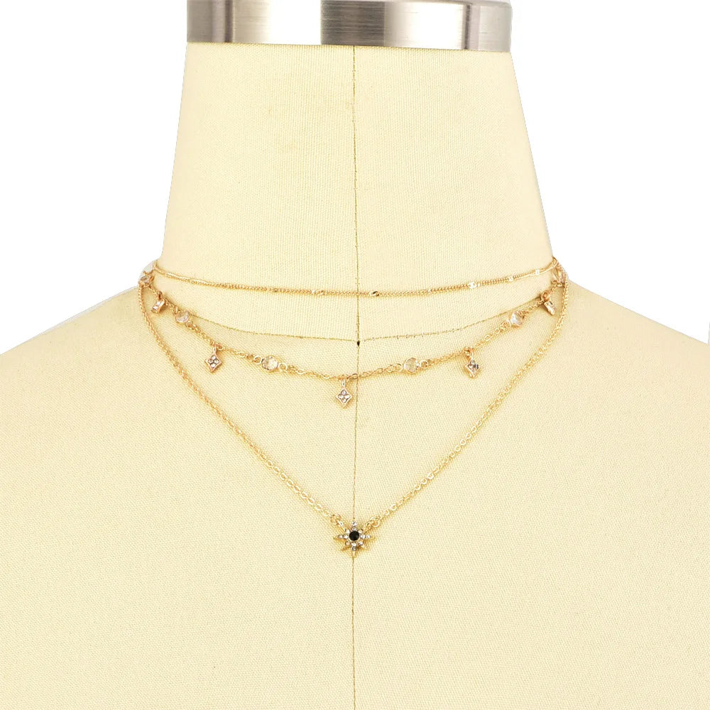 Bls-miracle Boho Crystal Pendant Necklace Fashion Multilayer Star Necklaces Statement Deck Chain For Women Jewelry Gift NX-53