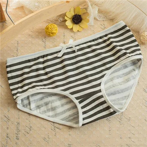 Fashion Soft Cotton Stripes Panties Bowknot Cute Underwear Women Panties Briefs Good Quality Soft Comfy Underwear Candy Color
