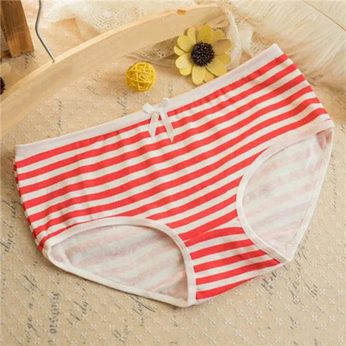Fashion Soft Cotton Stripes Panties Bowknot Cute Underwear Women Panties Briefs Good Quality Soft Comfy Underwear Candy Color