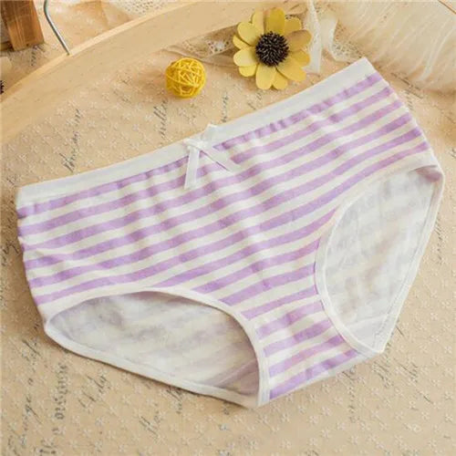 Fashion Soft Cotton Stripes Panties Bowknot Cute Underwear Women Panties Briefs Good Quality Soft Comfy Underwear Candy Color